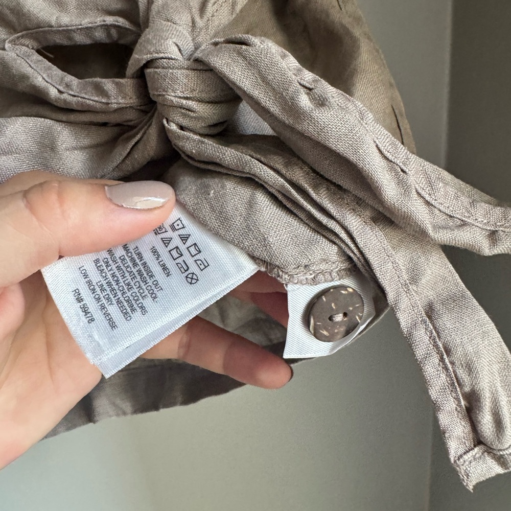 Artisan NY 100% Linen Tie Front Top Neutral Taupe Minimalist Coastal Chic S - Picture 3 of 4